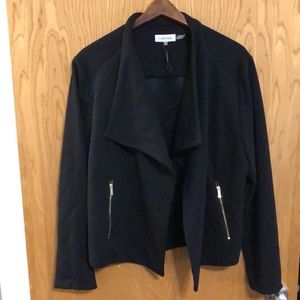 Calvin Klein black ribbed drape front jacket with gold details